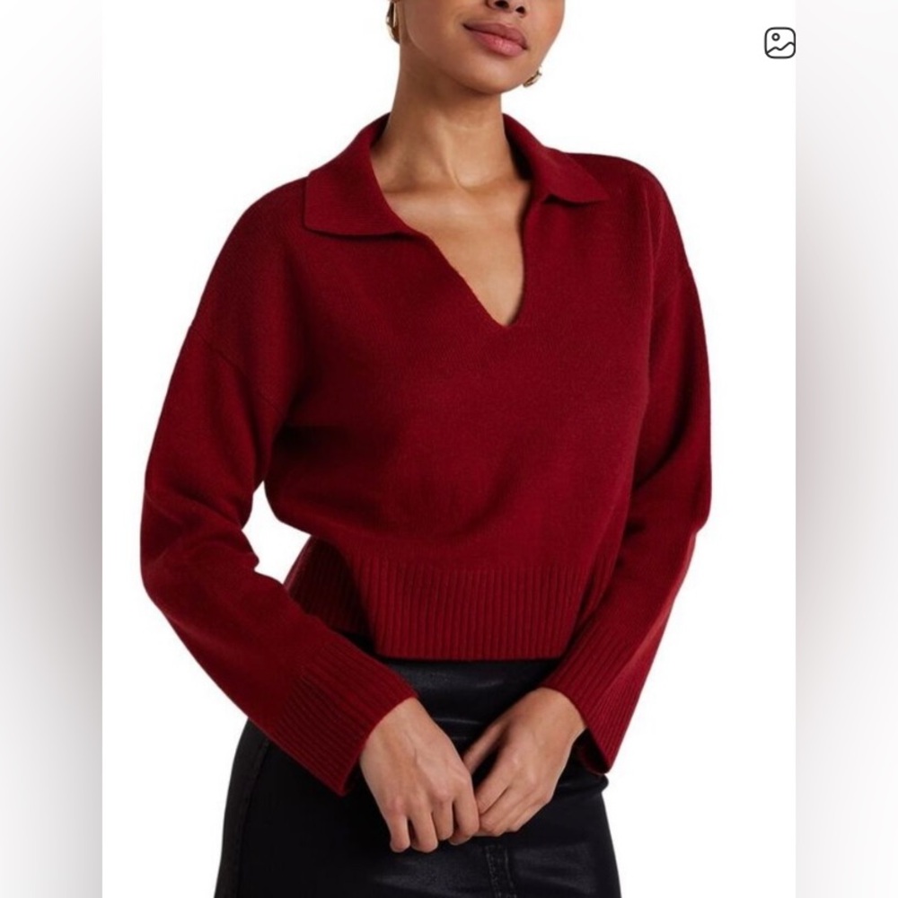 Bella Dahl Pullover Sweater With Collar in Garnet Red | REVOLVE